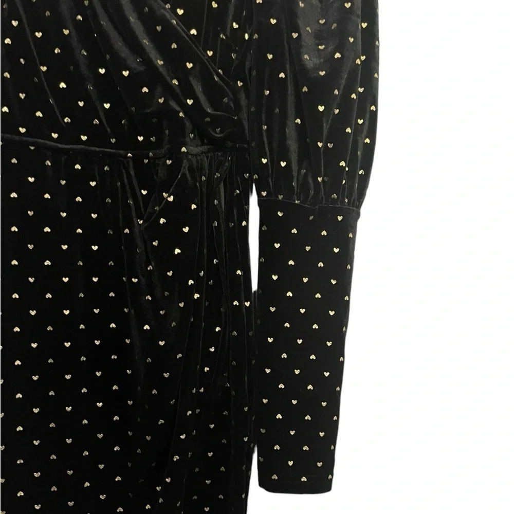 Saint Genies Heart Print Velvet Faux Wrap Mini Dress Black and Gold NWT - Picture 6 of 14